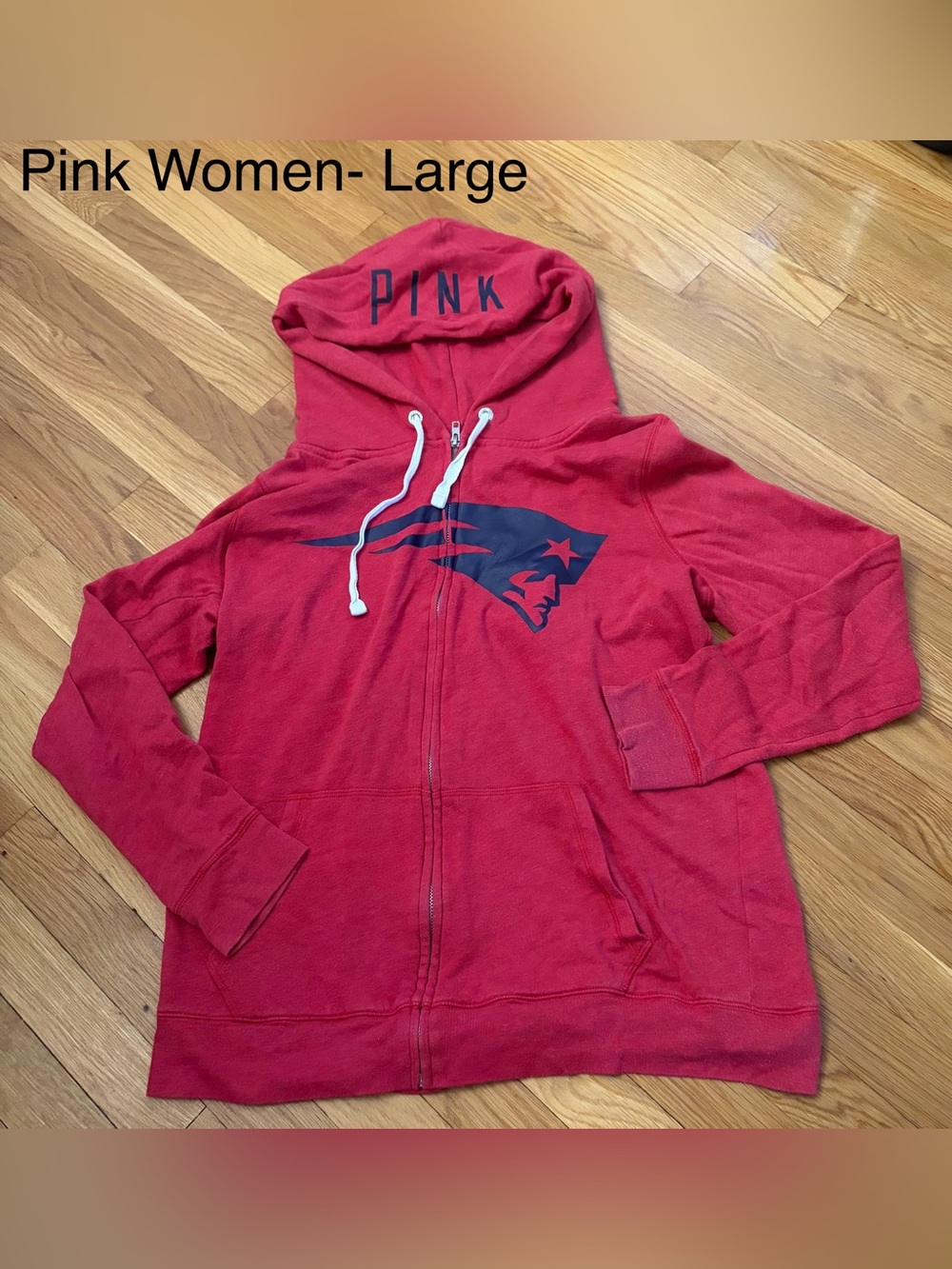 PINK Victoria's Secret Red Full-Zip Hoodie with Navy Team Logo